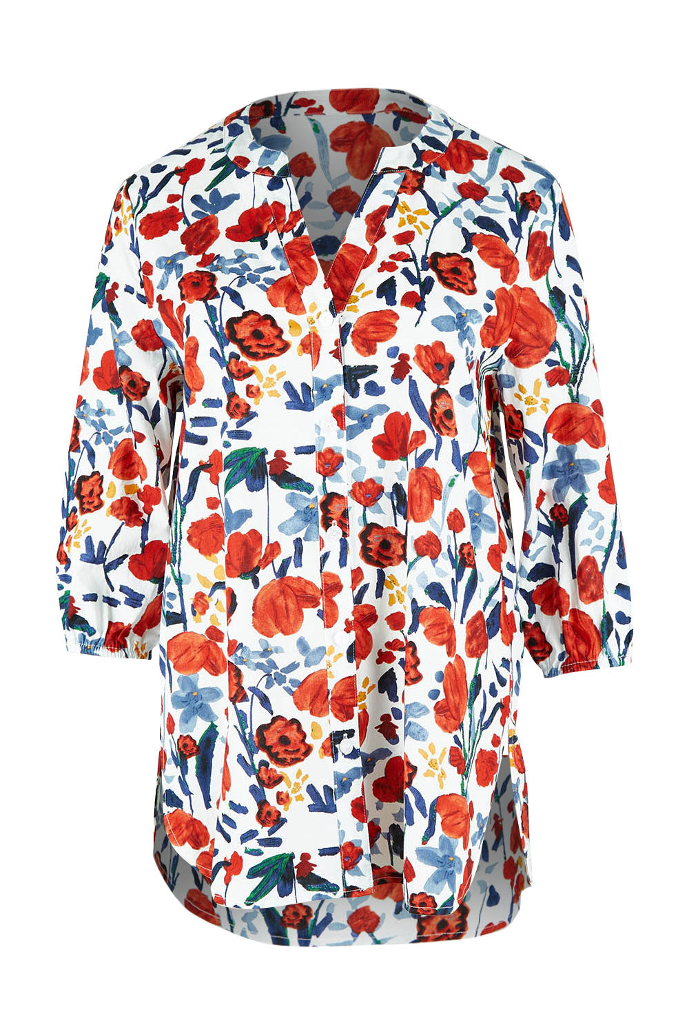 Product shot of The 3/4 Sleeve Cotton Shirt in colour Tulips (White), from the front