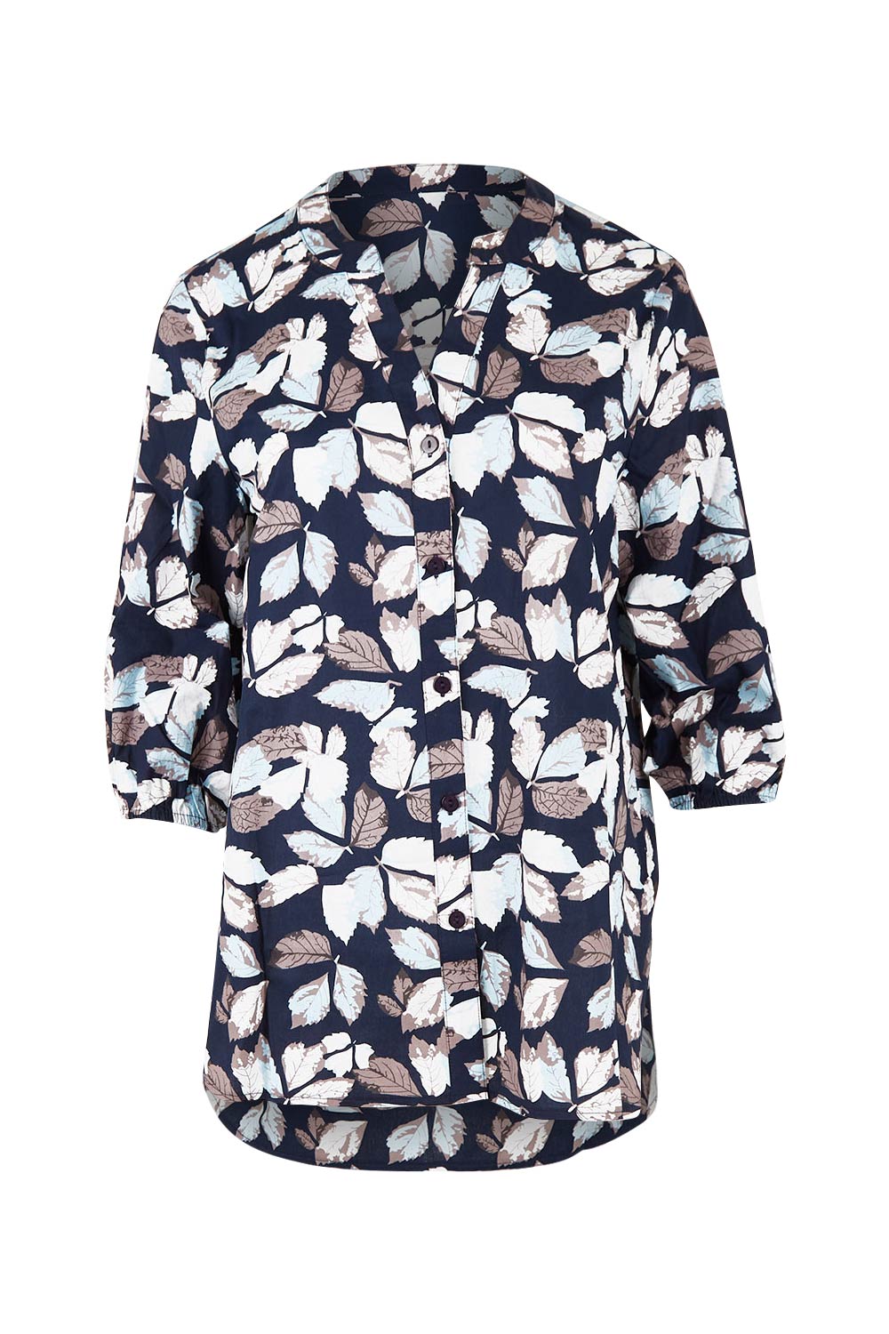Product shot of The 3/4 Sleeve Cotton Shirt in colour Leaf (Blue), from the front