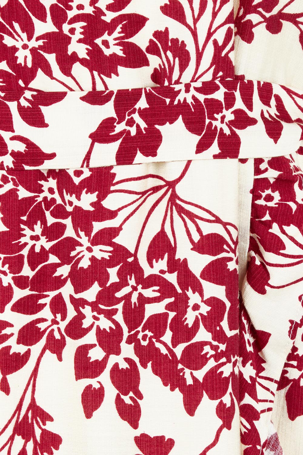 Product shot of The Lined Kimono Sleeve Ruffle Hem Dress in colour Winebloom (Red), detail