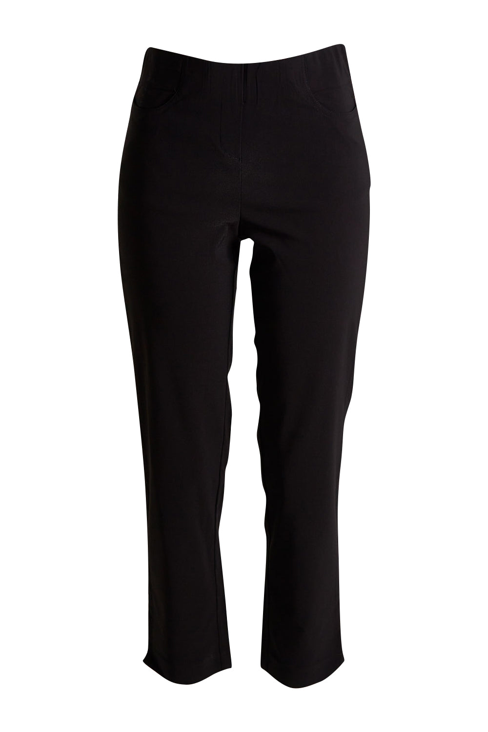 Product shot of The 7/8 Pocket Pull On Pant in colour Black (Black), from the front