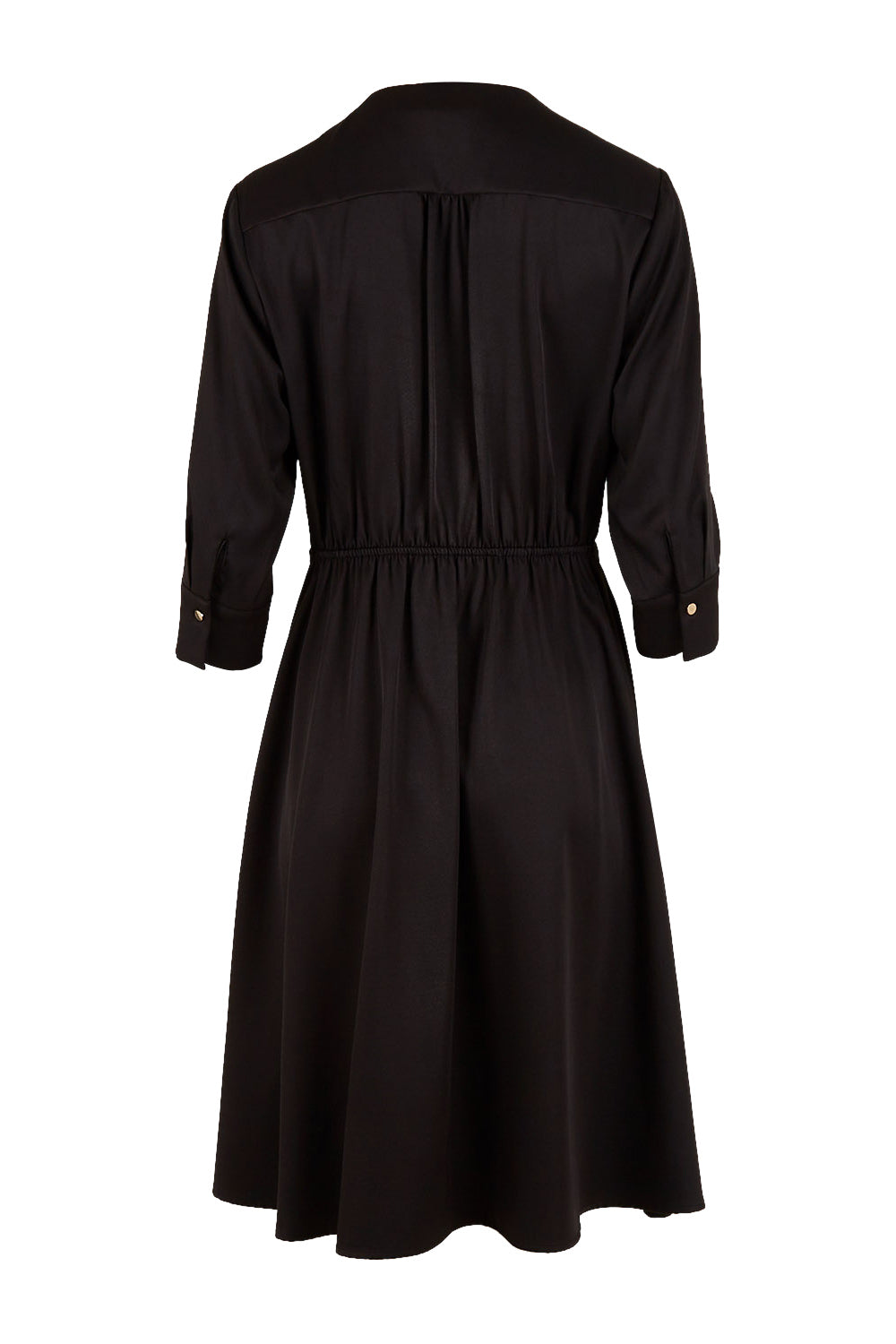 Product shot of The Contemporary Lapel Dress in colour Black (Black), from the back