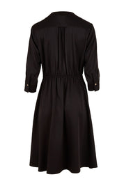 Product shot of The Contemporary Lapel Dress in colour Black (Black), from the back