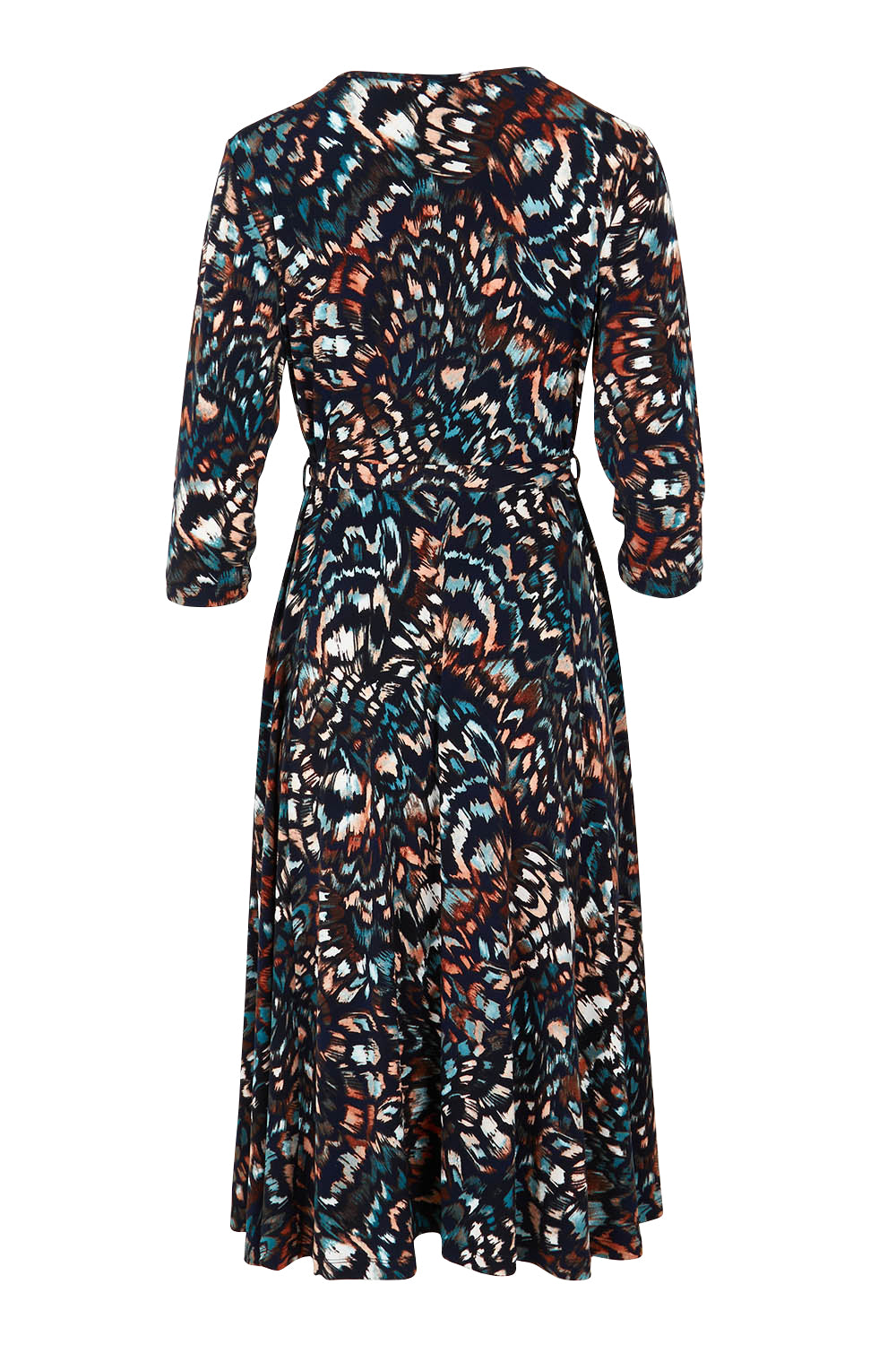 Product shot of The 3/4 Sleeve Printed Jersey Dress in colour Butterfly, from the back