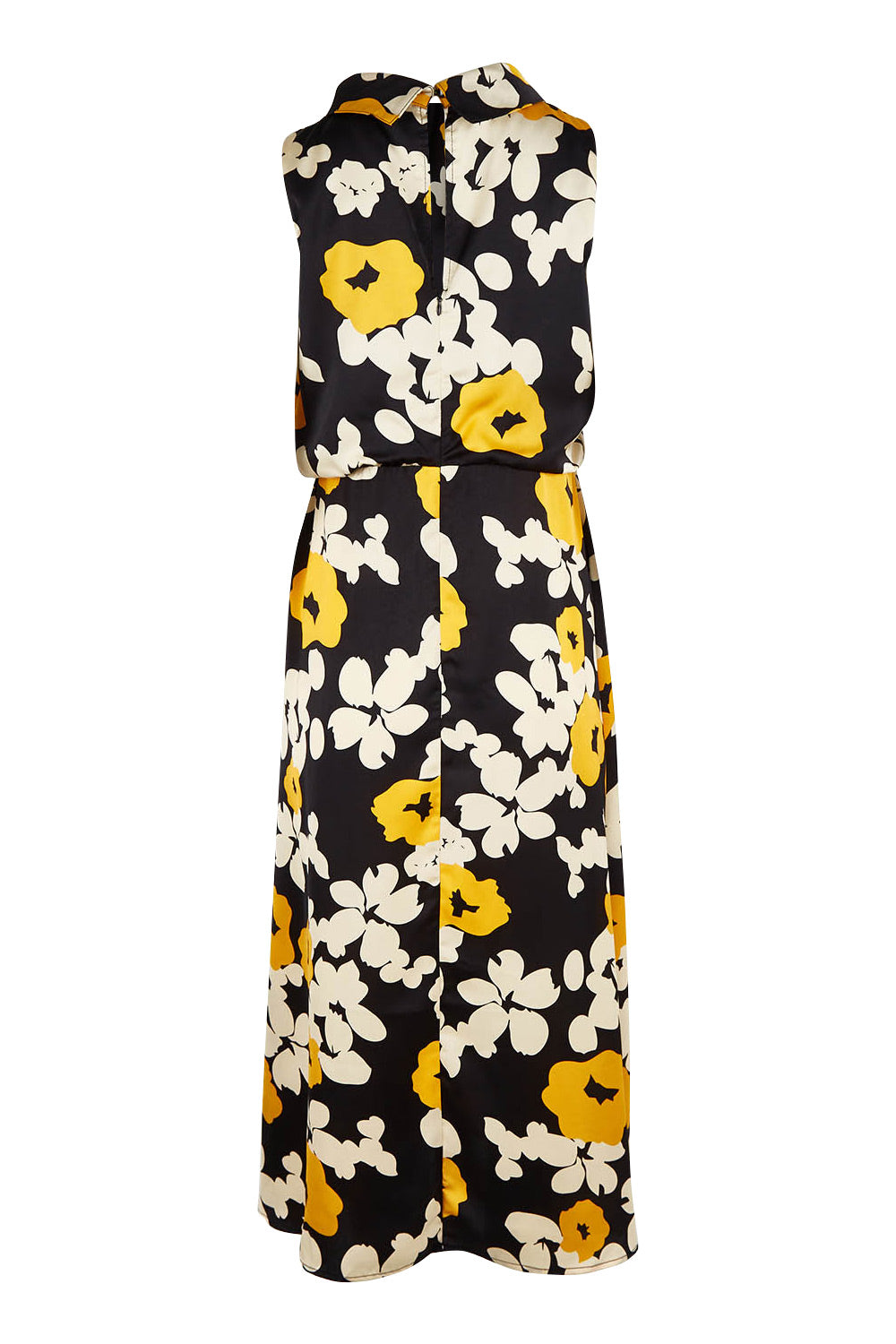 Product shot of The Printed Roll Neck Dress in colour Flower (Black), from the back