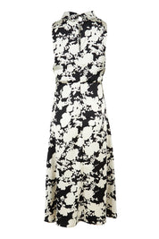 Product shot of The Printed Roll Neck Dress in colour Blkblossom (Black), from the back