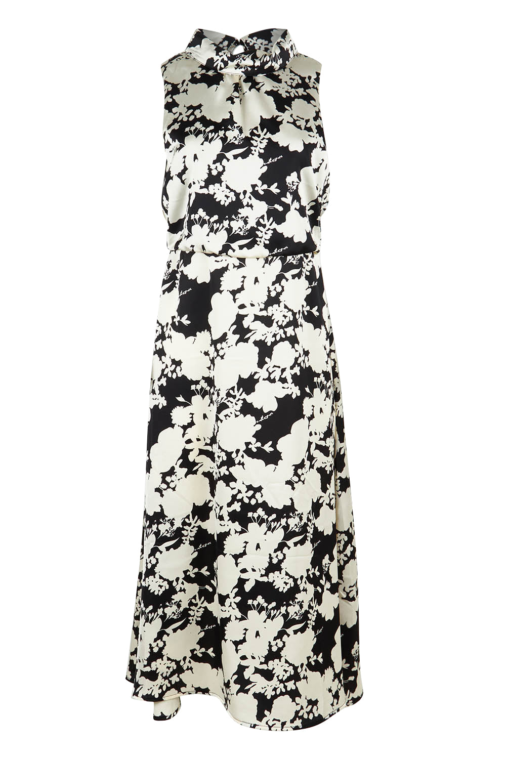 Product shot of The Printed Roll Neck Dress in colour Blkblossom (Black), from the front