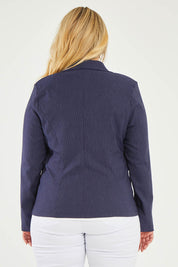 Model Katie wearing size 16 of The Stretch Classic Blazer in colour Navy (Blue), from the back