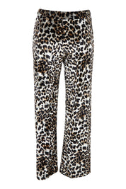 Product shot of The Printed Velvet Pull On Pant in colour Leopard (Black), from the back