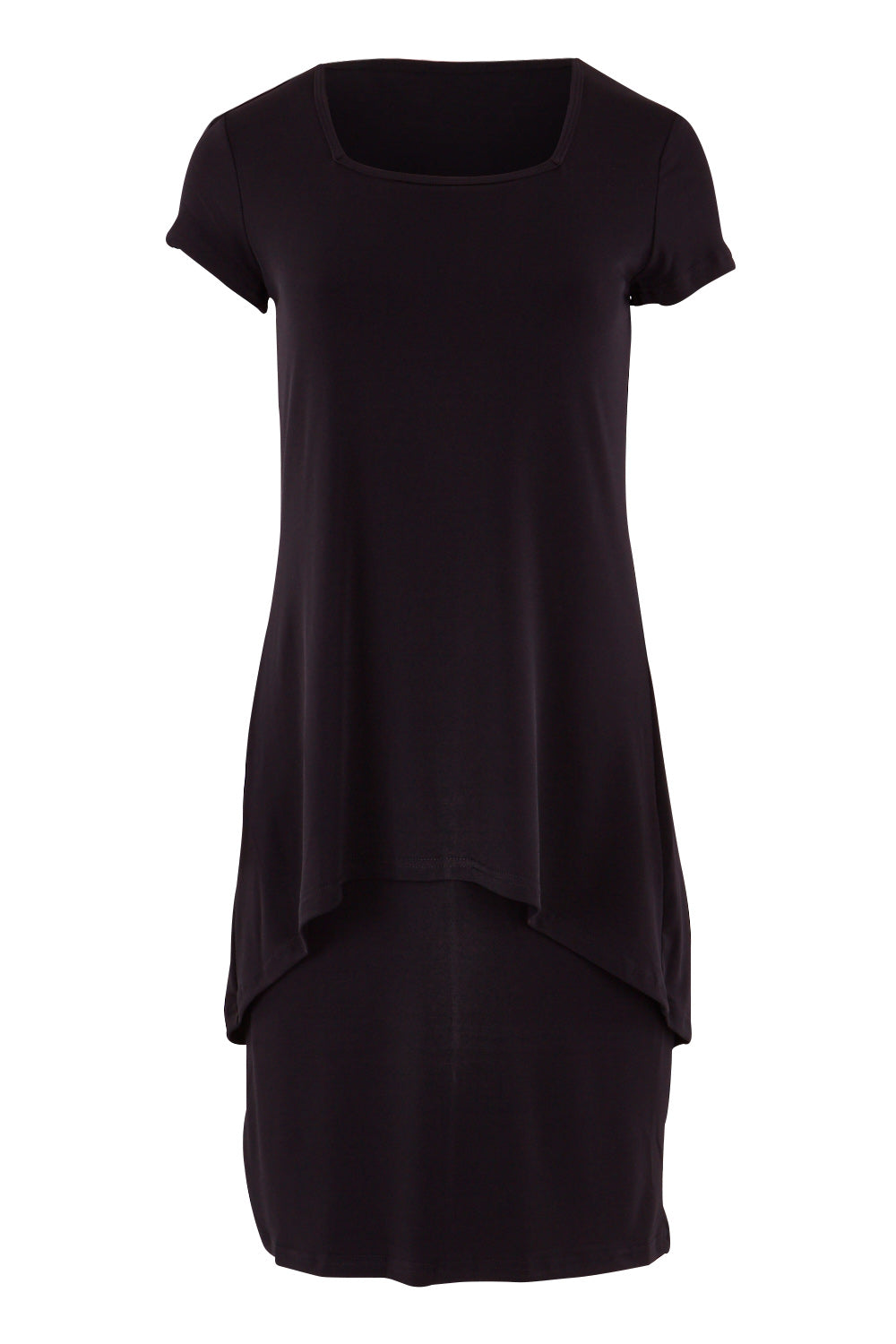 Product shot of The Short Sleeve Rita Dress in colour Black (Black), from the front