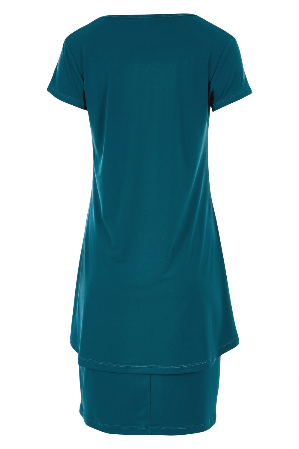 Product shot of The Short Sleeve Rita Dress in colour DarkTeal (Green), from the back