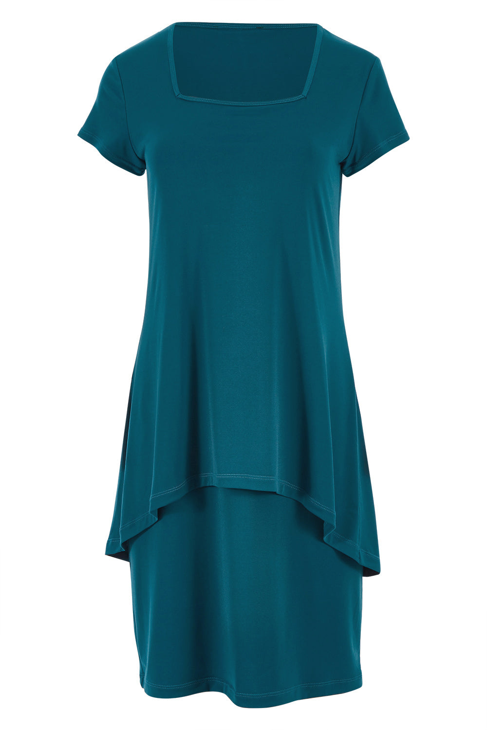 Product shot of The Short Sleeve Rita Dress in colour DarkTeal (Green), from the front