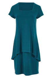 Product shot of The Short Sleeve Rita Dress in colour DarkTeal (Green), from the front