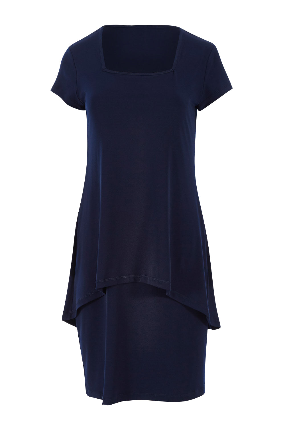 Product shot of The Short Sleeve Rita Dress in colour Navy (Blue), from the front
