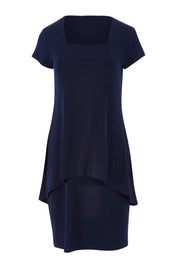 Product shot of The Short Sleeve Rita Dress in colour Navy (Blue), from the front