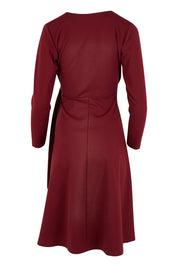 Product shot of The Fit And Flare Ponte Dress in colour Burgundy (Red), from the back