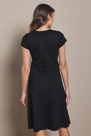 Preloved The Cap Sleeve Ponte Lapel Dress - Black