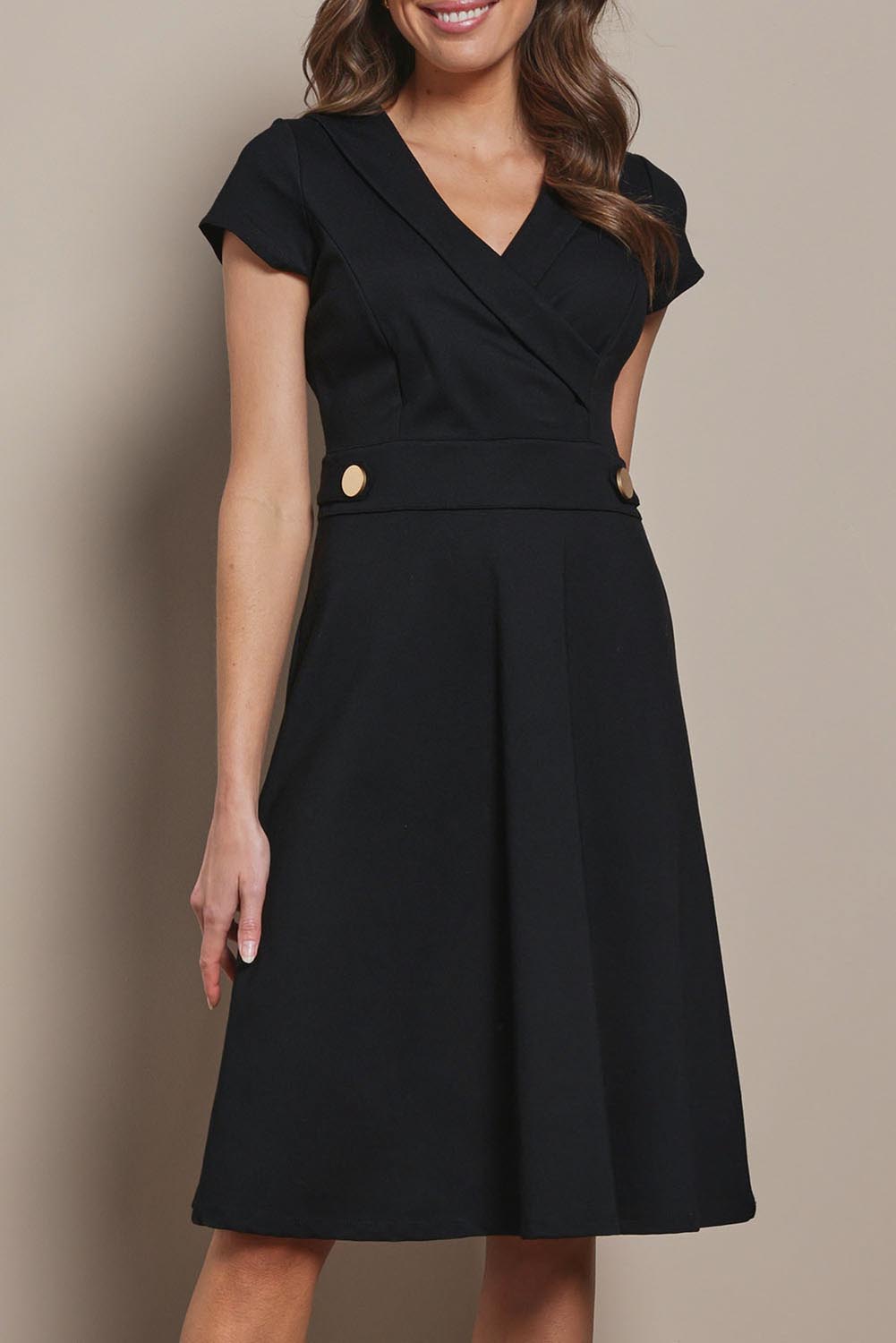 Preloved The Cap Sleeve Ponte Lapel Dress - Black