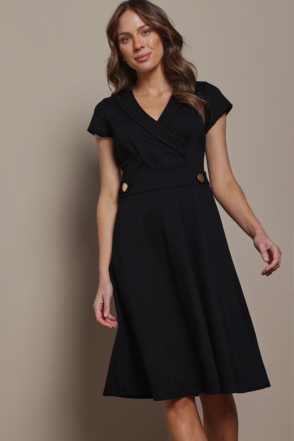 Preloved The Cap Sleeve Ponte Lapel Dress - Black