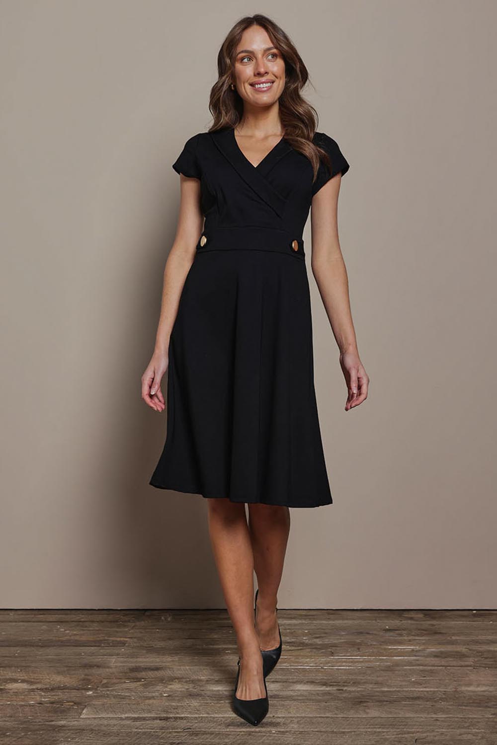 Preloved The Cap Sleeve Ponte Lapel Dress - Black