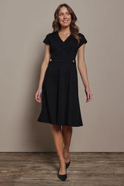 Preloved The Cap Sleeve Ponte Lapel Dress - Black