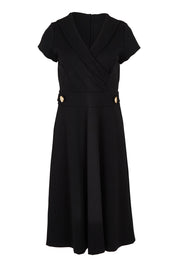 Preloved The Cap Sleeve Ponte Lapel Dress - Black