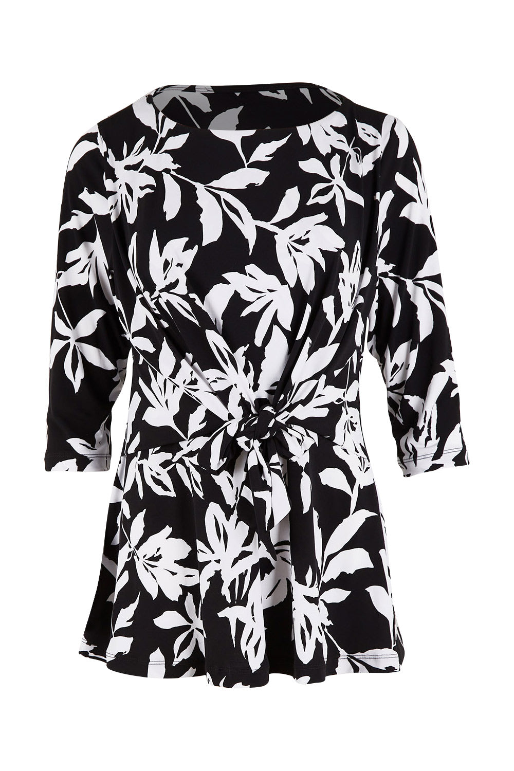 Product shot of The Tie Detail Top in colour Lily (Black), from the front