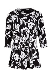 Product shot of The Tie Detail Top in colour Lily (Black), from the front