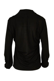 Product shot of The Gathered Collar Detail Top in colour Black (Black), from the back