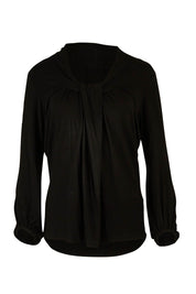 Product shot of The Gathered Collar Detail Top in colour Black (Black), from the front