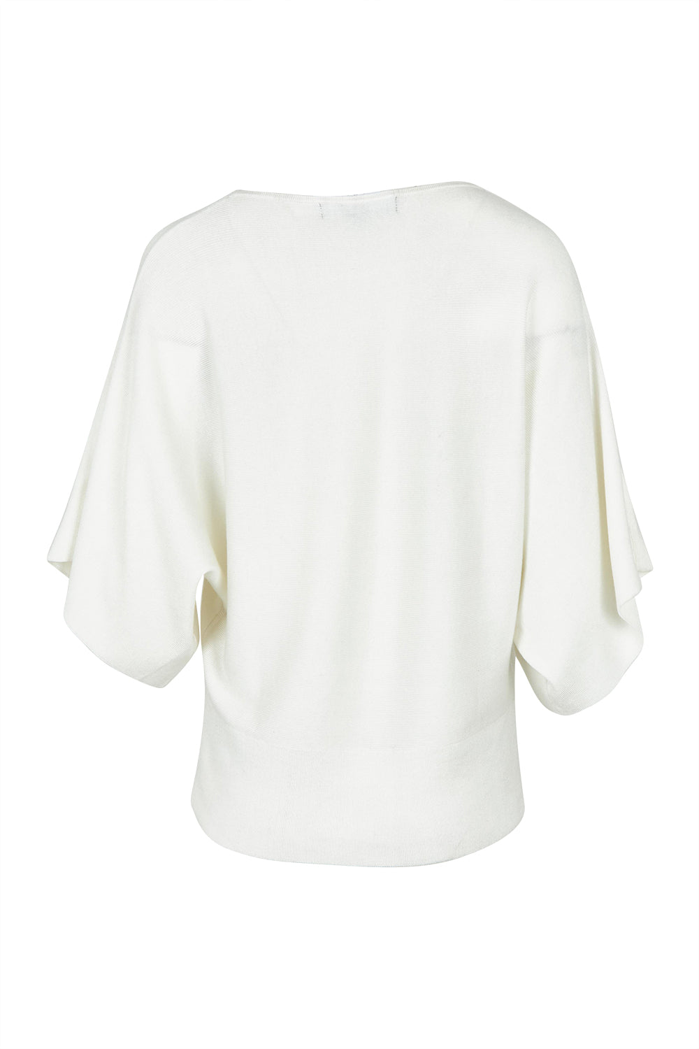 Product shot of The Transeasonal Kimono Knit in colour Snow (White), from the back