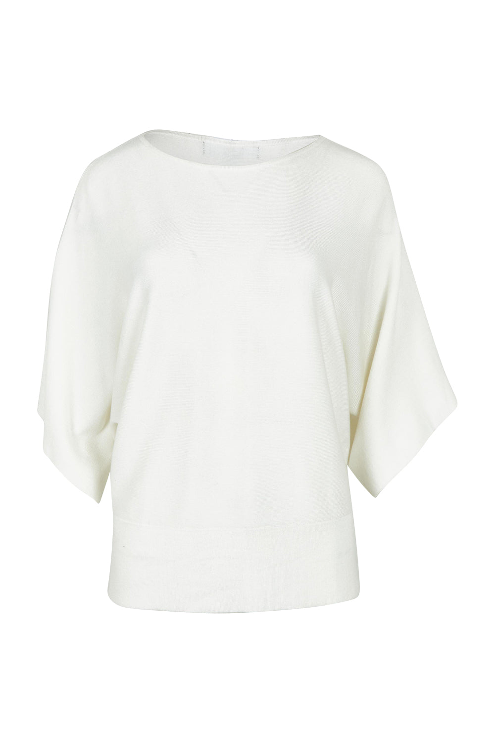 Product shot of The Transeasonal Kimono Knit in colour Snow (White), from the front