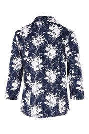 Product shot of The Printed Cotton Pocket Blazer in colour Navyfleur (Blue), from the back