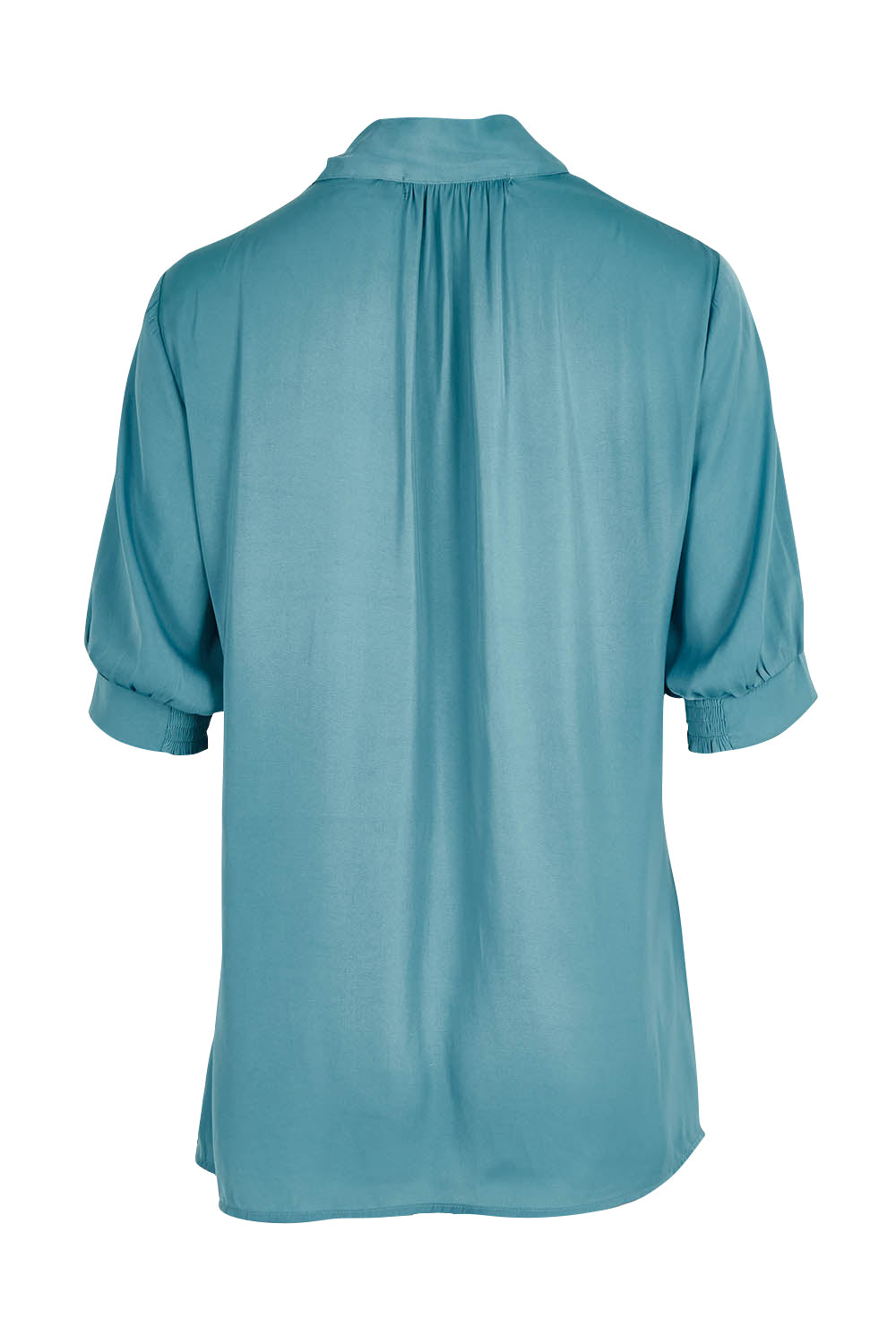 Product shot of The Luxe Tie Neck Blouse in colour Duckegg (Blue), from the back