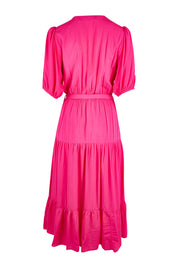 Product shot of The Ruffle Tier Dress in colour Brightpink (Pink), from the back