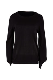 Product shot of The Cotton Cashmere Angled Sleeve Knit in colour Black (Black), from the front