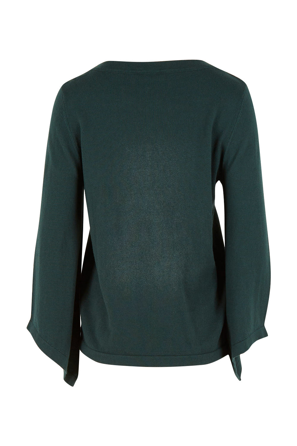 Product shot of The Cotton Cashmere Angled Sleeve Knit in colour Darkpine (Green), from the back