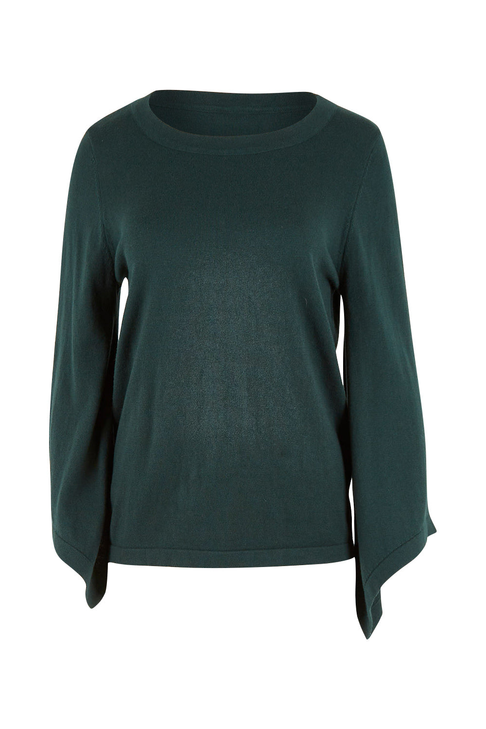 Product shot of The Cotton Cashmere Angled Sleeve Knit in colour Darkpine (Green), from the front