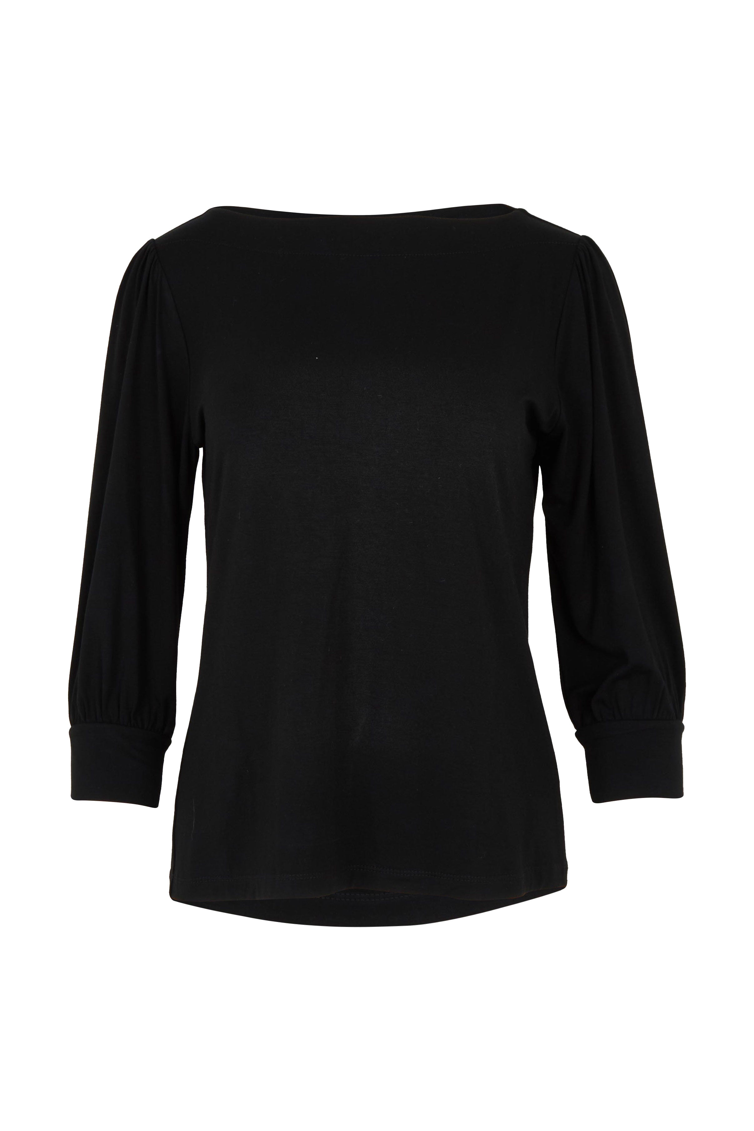 Product shot of The Bamboo Boat Neck Top in colour Black (Black), from the front