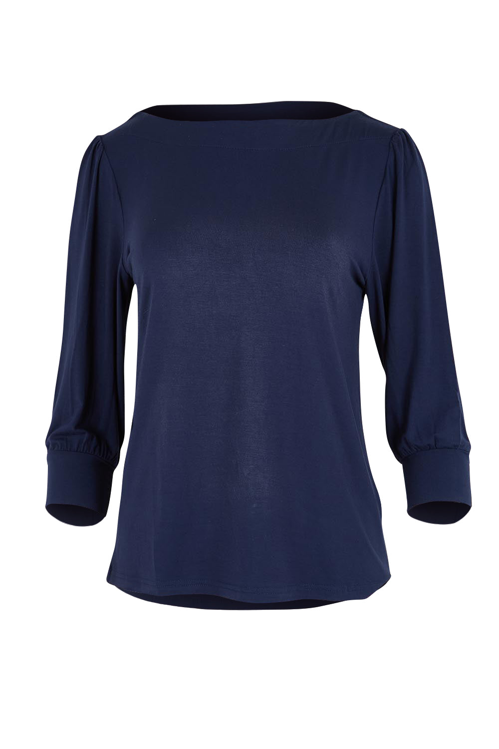 Product shot of the The Bamboo Boat Neck Top - Darknavy in colour Darknavy, from the front