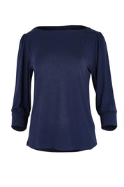 Product shot of the The Bamboo Boat Neck Top - Darknavy in colour Darknavy, from the front