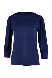 Product shot of The Bamboo Boat Neck Top in colour Navy (Blue), from the front