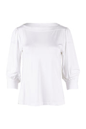 Product shot of The Bamboo Boat Neck Top in colour Snow (White), from the front