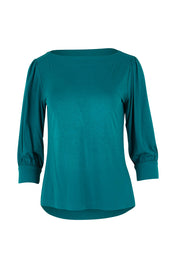 Product shot of The Bamboo Boat Neck Top in colour Tealgreen (Green), from the front