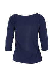 Product shot of The Reversible Cotton Stretch Top in colour Navy (Blue), from the back