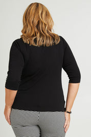 Model Fiona wearing size 16 of The Reversible Cotton Jersey Top in colour Black (Black), from the back