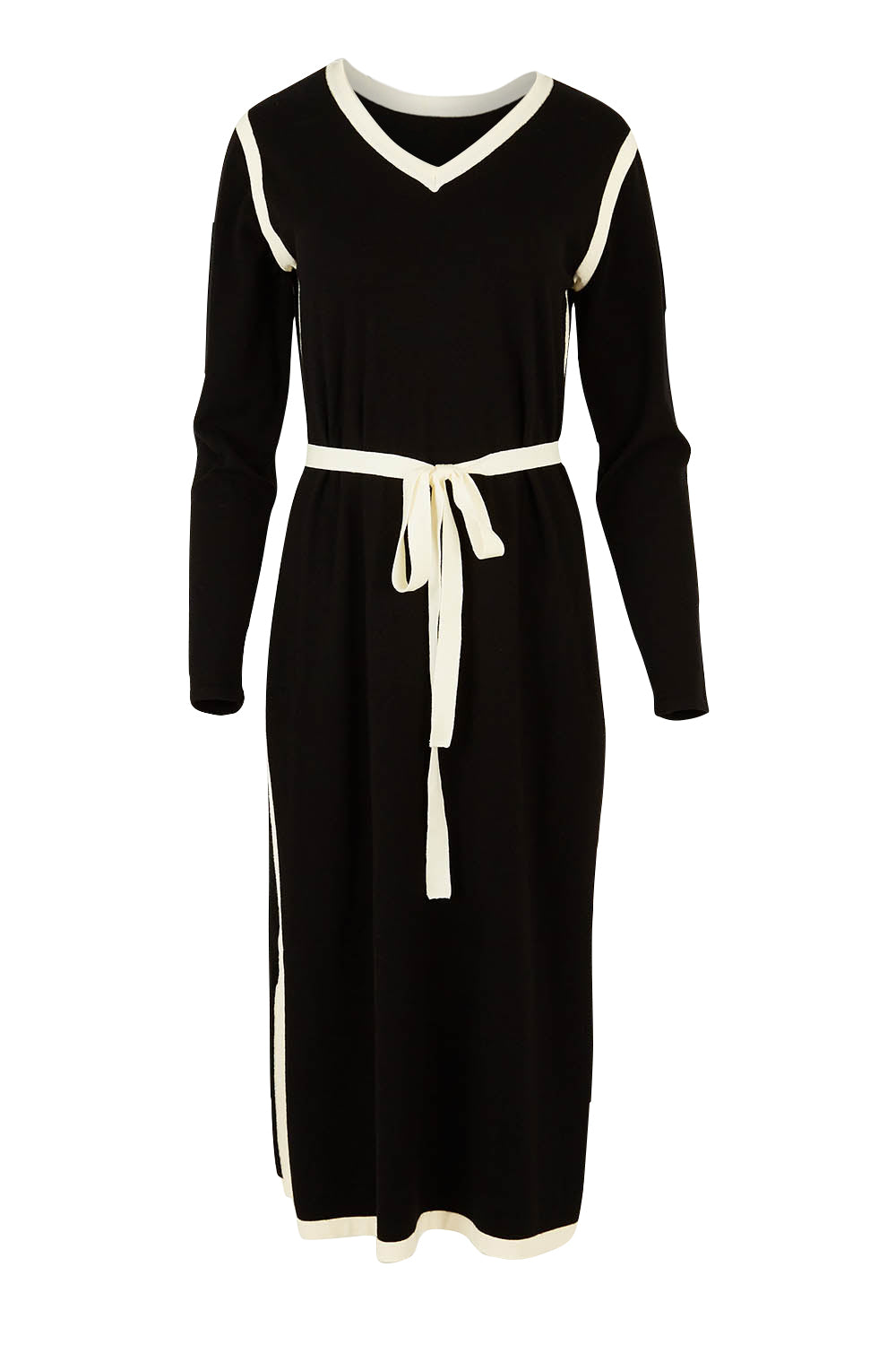 Product shot of The Reversible Contrast Detail Knit Dress in colour Black (Black), from the front