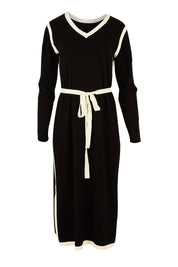 Product shot of The Reversible Contrast Detail Knit Dress in colour Black (Black), from the front