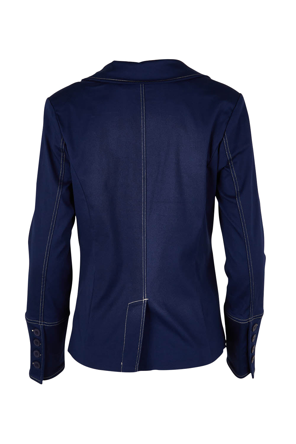 Product shot of The Contrast Stitching Stretch Blazer in colour Navy (Blue), from the back