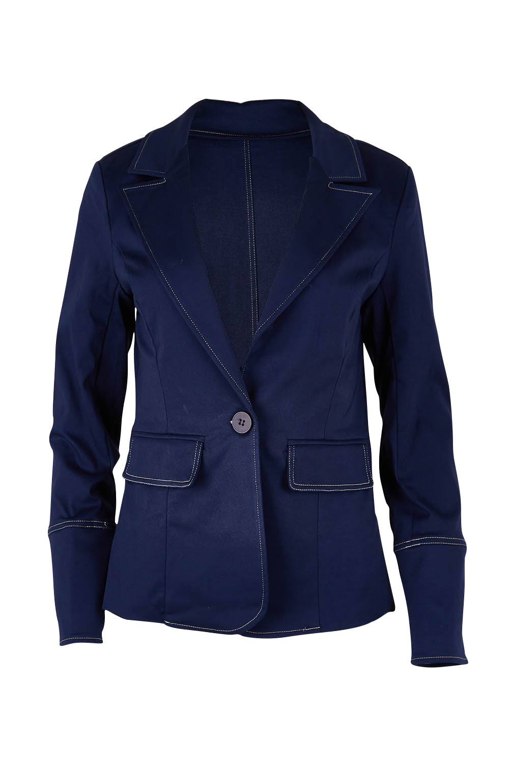 Product shot of The Contrast Stitching Stretch Blazer in colour Navy (Blue), from the front