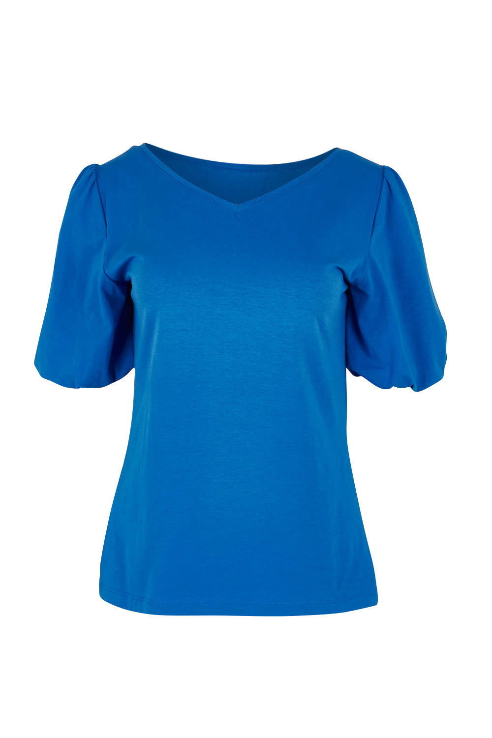 Product shot of The Reversible Bubble Sleeve Cotton Top in colour Palaceblue (Blue), from the front